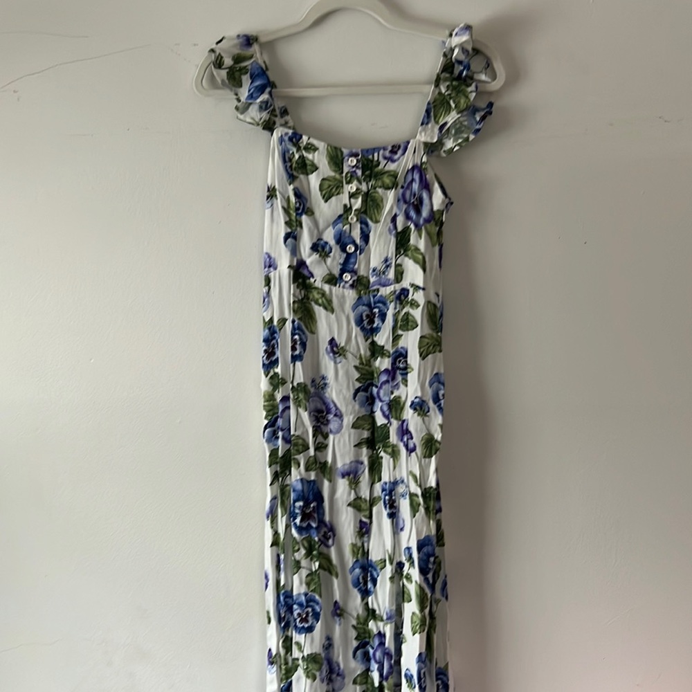 Forever 21 white and blue pansy floral dress‎ with a slit NWT sz S - Picture 2 of 6